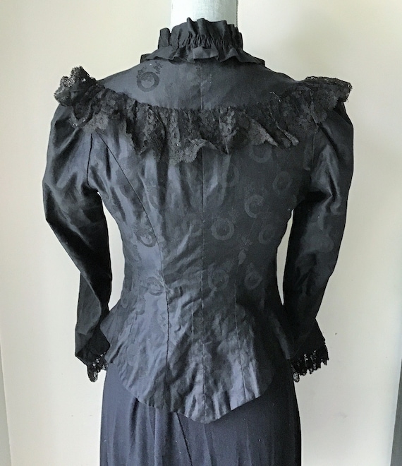 Victorian Waist, Jacket, Black Figured Cotton Mou… - image 2