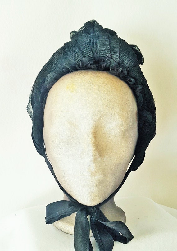 Bonnet Hat Victorian  Edwardian Mourning Bonnet - image 2