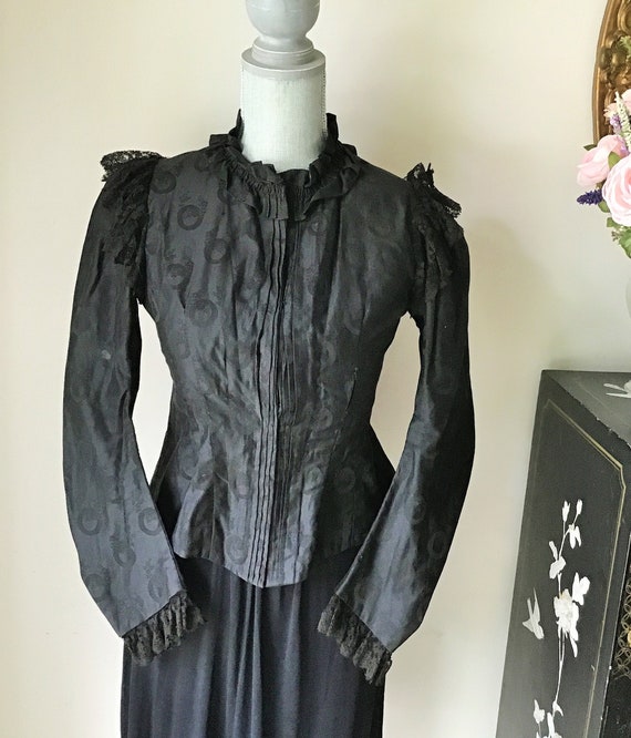 Victorian Waist, Jacket, Black Figured Cotton Mour