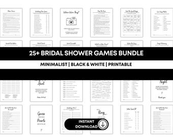 Bridal Shower Games Bundle: Minimalist Black & White Printable Pack (Instant Download PDF)