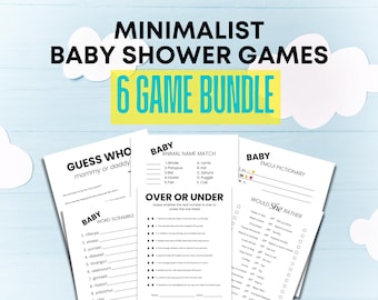 Minimalist Baby Shower Games Bundle Printable Neutral Game Pack Activities Instant Download PDF