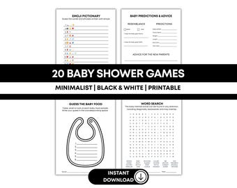 Minimalist Baby Shower Games Bundle Black and White Printable Pack Easy Baby Sprinkle Activities
