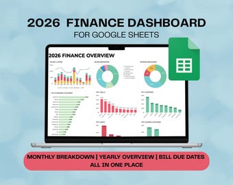 2026 Finance Planner | Income, Expenses, Bills, Debt & Savings Tracker Financial Overview for Google Sheets