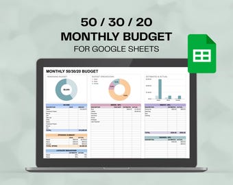 Monthly Budget Tracker 50 30 20 Google Sheets Template, Financial Planner Organization (Digital Download)