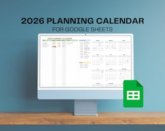 2026 Year at a Glance Planning Calendar | Google Sheets Template | Editable Annual Organizer