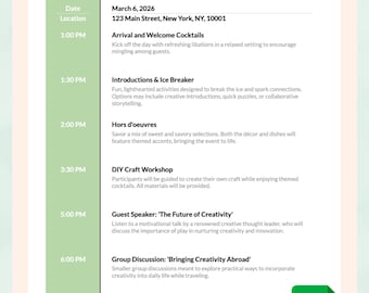 Editable Event Itinerary | Google Sheets Timeline Template | Wedding & Party Schedule Planner