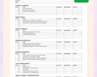 Event Planning Checklist | Google Sheets Template, Event Organization (Digital Download)