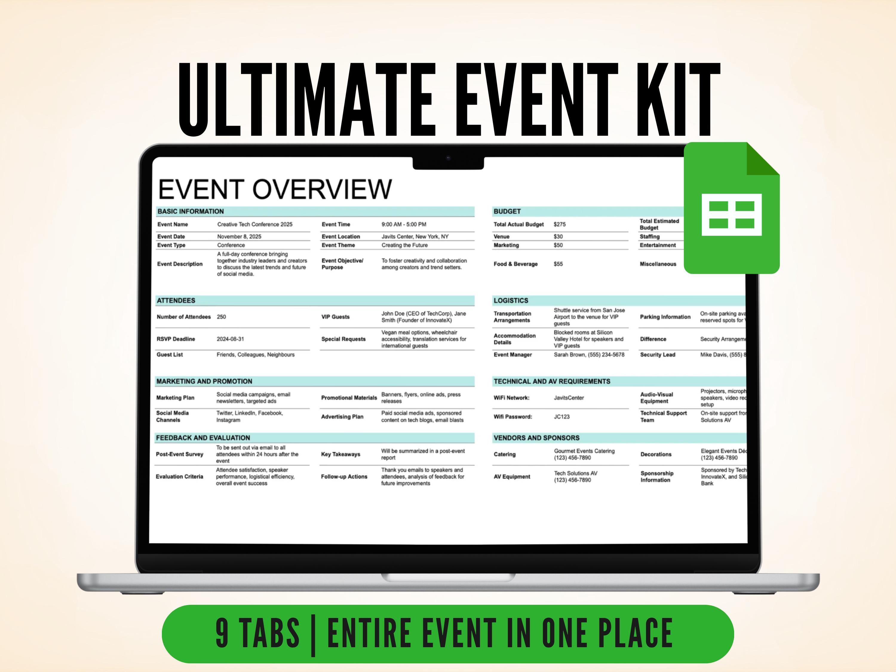 Event Planning Google Sheets Template Budget, Guest List, Checklist (Digital Download)