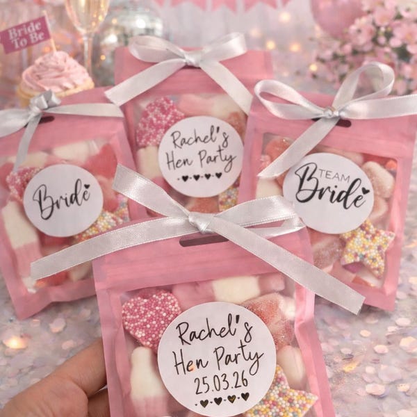 Personalised Hen party Sweets Candy Pouches Hen do Party Favours Treat bags Hen party bag favours , Hen party fillers chocolate party buffet