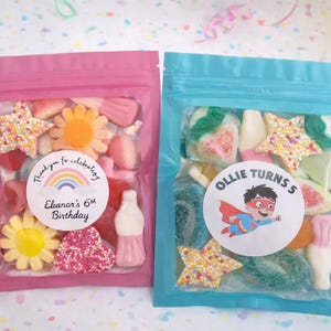 Pre filled Kids Party Sweet Bags Personalised Childrens Birthday Party Kids Party Bag Fillers Party Favours Custom Sweet Pouches Party Gift Bild 1