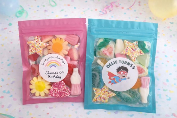 Pre filled Kids Party Sweet Bags Personalised Childrens Birthday Party Kids Party Bag Fillers Party Favours Custom Sweet Pouches Party Gift
