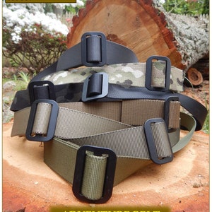 Outdoor Hiking Belt, Durable Handmade with Nylon Webbing and Metal Slide Buckle. Belt Comes with Handmade Mesh Storage Bag. Made in USA.