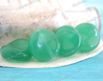 Vintage Glass Beads, Vintage Jade Green Opal Pressed Glass Twisted Coin Beads, Vintage Green Glass Beads VB-561
