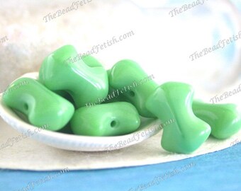 Vintage Glass Beads, Vintage Opaque Green Bow Tie Stackable Pressed Glass Beads, Vintage Soft Green Glass Beads  VB-601