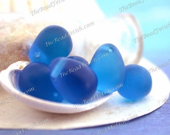 Vintage Glass Beads, Vintage West German Matte Capri Blue Glass Drop Beads, Vintage Blue Teardrop Beads, Vintage Capri Fringe Beads VB-491