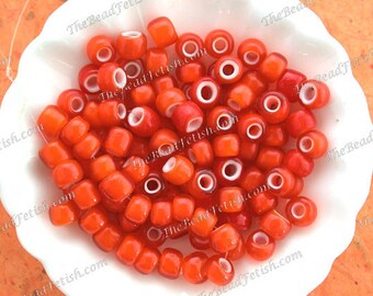 Antique Orange Red White Hearts, Antique French White Hearts, 8 to 10mm Antique Crow Beads, African Trade Beads, NOS VB-187