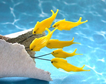 Vintage Glass on Wire, Vintage Lampwork Glass Fish on Wire, Vintage Beads, Vintage Glass Fish, Yellow Glass Fish, Glass on Wire VB-027