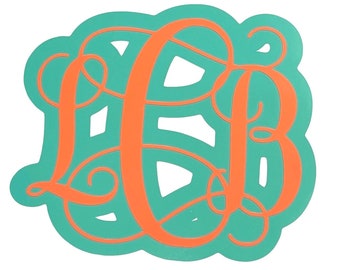 Bubble Letter Script Monogram Vinyl Decal