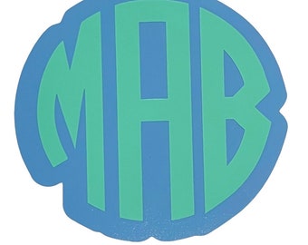 Bubble Letter Circle Monogram Vinyl Decal in Two Colors