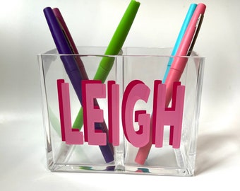 Shadow Monogram Personalized Acrylic Two Section Desk Organizer