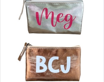 Small Metallic Personalized Zipper Pouch (in Rose Gold or Silver)