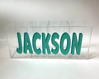 Shadow Monogram Personalized Acrylic Four Section Desk Organizer