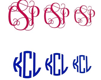 Decal Deal: Three Circle or Script Monograms. (2", 2.5" and 3")