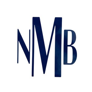 May include: A navy blue monogram with the letters NMB.