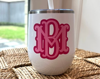 Interlocking Monogram Personalized Insulated Wine Tumblers (with a straw!)