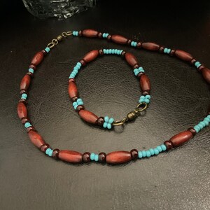 Turquoise beaded necklace and bracelet set, beaded bracelet and necklace set