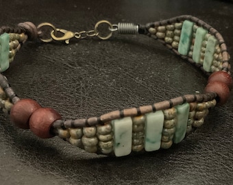 Green marble anklet or bracelet, dyed green marble anklet or bracelet, unisex leather anklet or bracelet