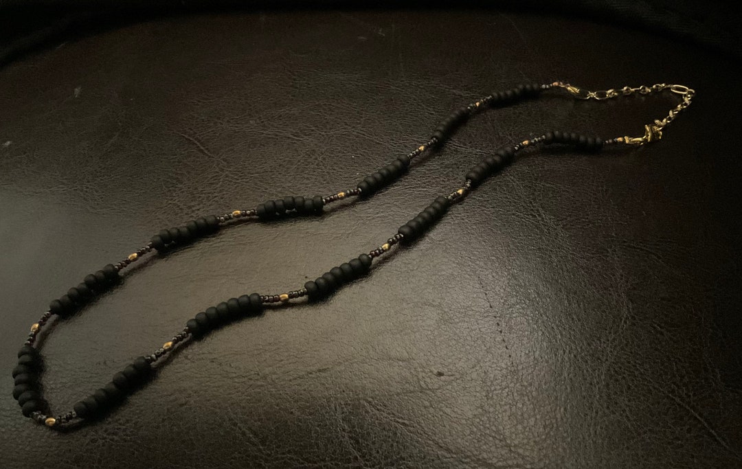 Matte Black Necklace Black and Dark Ruby Beaded Necklace Etsy