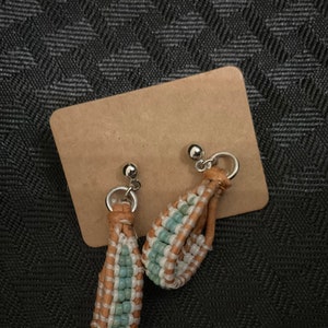 Beaded leather earrings, light turquoise beaded leather earrings, beaded leather drop earrings, leather earrings