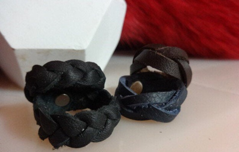 Leather rings, set of 2 Braided Leather rings,braided leather bands, braided bands, braided unisex rings, braid ring, men's rings bild 3