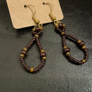 Chocolate drop earrings, chocolate and cognac earrings, brown beaded earrings