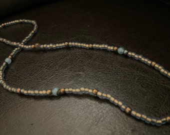 Ocean blue jasper and bronzite necklace, unique beaded necklace, metallic gray beaded necklace with ocean blue jasper and bronzite