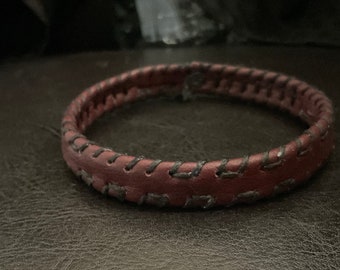 Maroon leather band, hand stitched leather band, No metal leather bangle, hand stitched leather bangle, leather bracelet, leather bangle