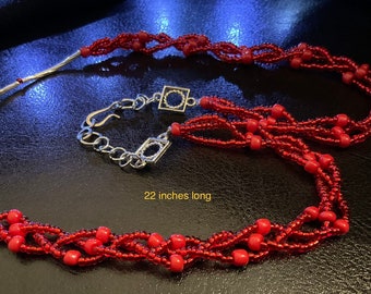 Ruby red necklace, braided ruby red necklace, braided necklace, braided statement necklace