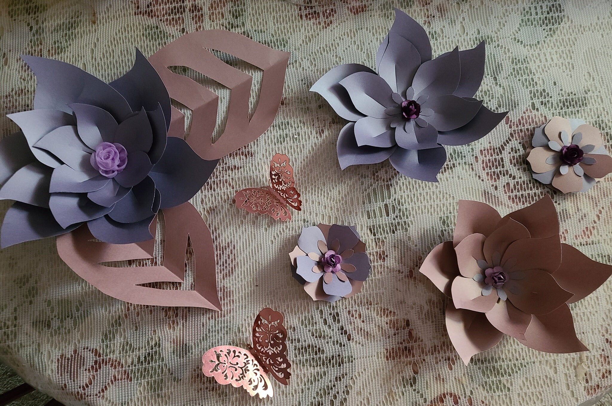 Purple Flower Wall Decor With Rose Gold Butterflies and Leaves Etsy UK