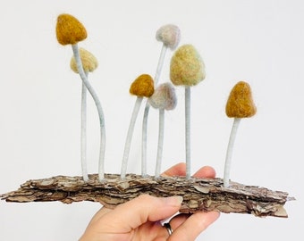 Setas de fieltro, decoración de la mesa de hongos, setas de lana, decoración de setas, decoración de setas, setas en madera flotante, setas.