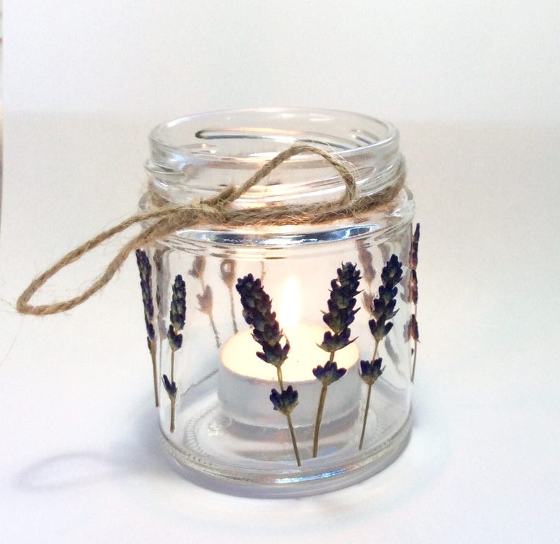 Pressed Flower Candle Holder Pressed Lavender Candle Glass Etsy