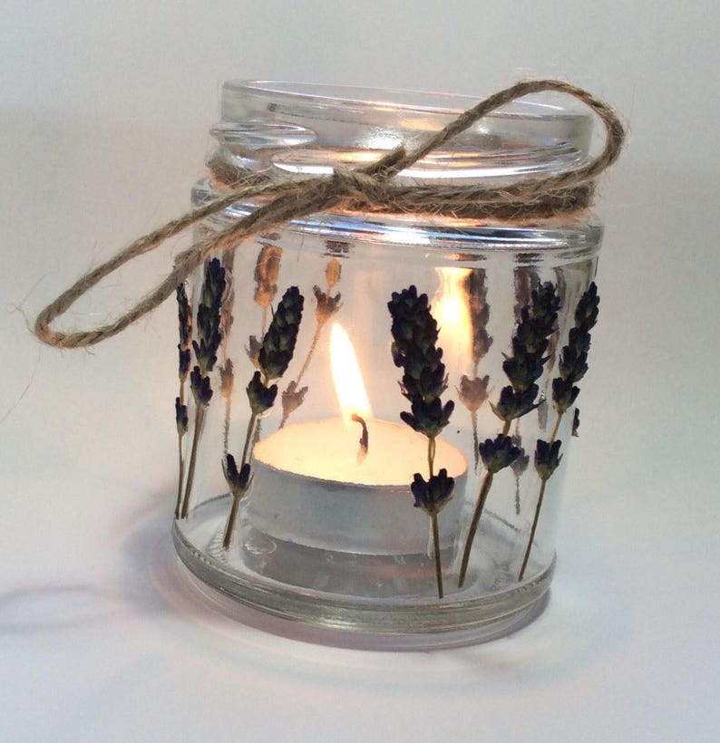 Pressed Flower Candle Holder Pressed Lavender Candle Glass Etsy