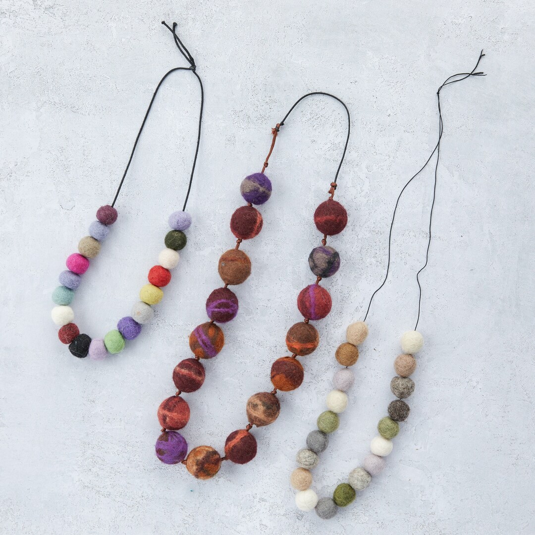 Felt Beaded Necklaces, Felt Necklace, Felt Bead Necklace, Felted
