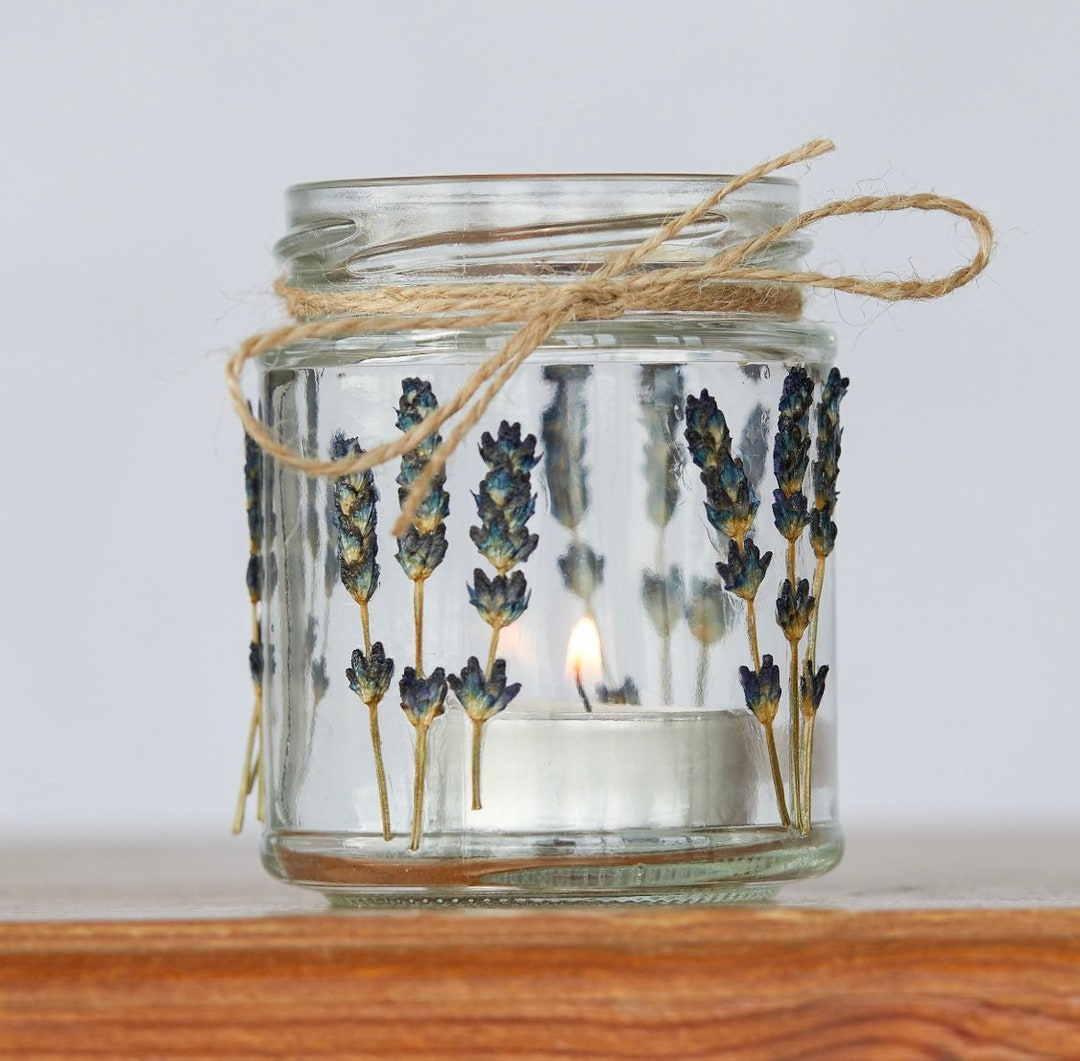 Pressed Flower Candle Holder, Pressed Lavender Candle, Glass Jar