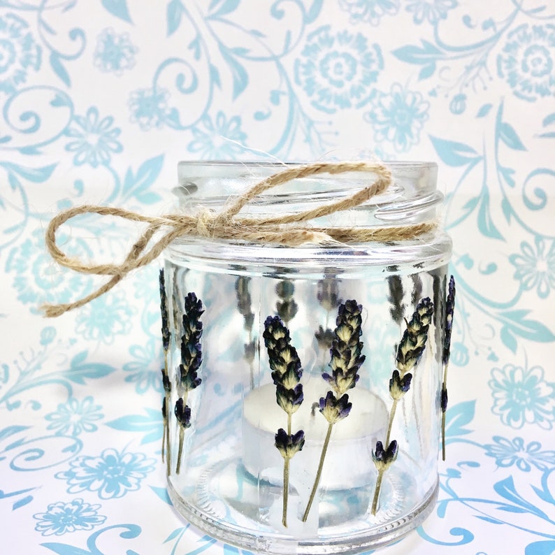 Pressed Flower Candle Holder Pressed Lavender Candle Glass Etsy