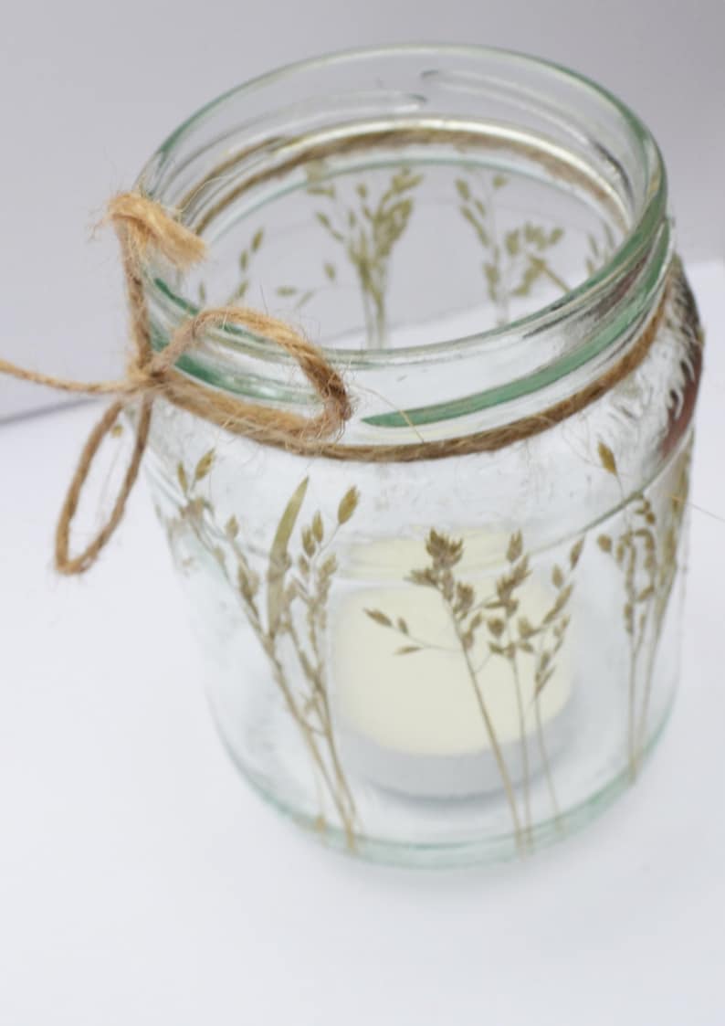 Pressed Flower Jar Lantern Mason Jar Wild Grasses Jar Etsy