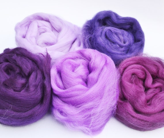 Merino wool tops, merino wool roving, felting wool, spinning wool, merino 64, wool for felting, purple merino wool, fiber, textile supplies