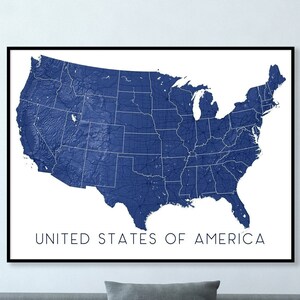 Impression de carte des États-Unis, affiche de carte des États-Unis, impressions d'art mural carte des États-Unis, carte de l'État et des routes, carte topographique 3D, cadeaux de l'Amérique