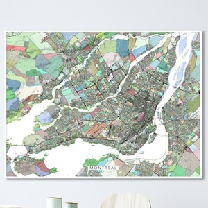 Montreal Map Wall Art Print Poster, Colourful Geometric Map of Montreal Quebec Canada City Street Maps, Downtown Road Grid Prints