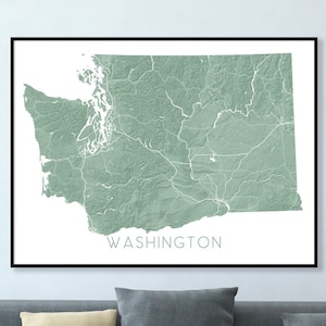 Affiche imprimée d'art de carte de l'État de Washington, cartes de paysage topographique 3D personnalisées de terrain d'état de WA pour la décoration intérieure, Seattle Tacoma Spokane